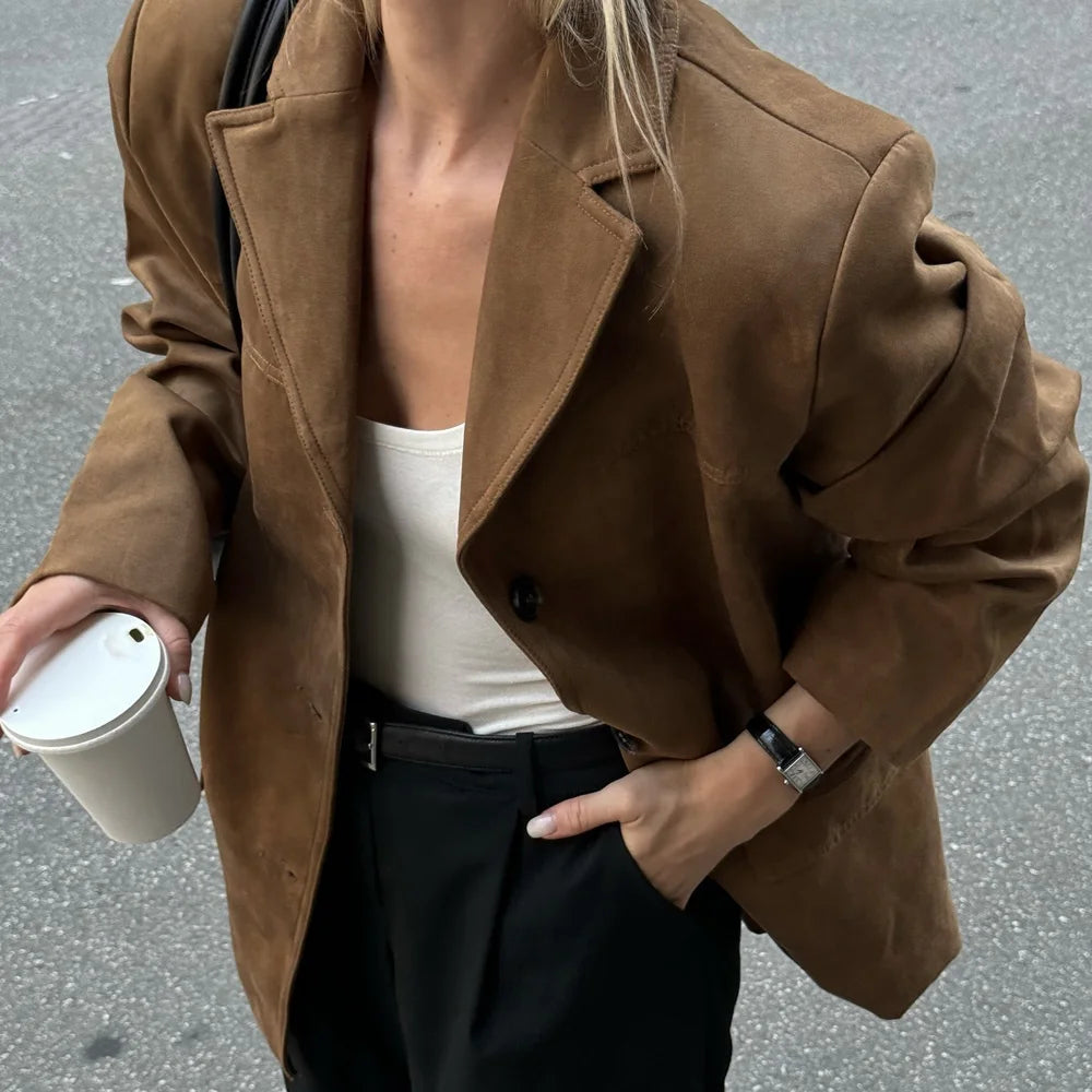 Elie | Women's Vintage Brown Suede Leather Jacket — Demi-Season Autumn Winter Outerwear