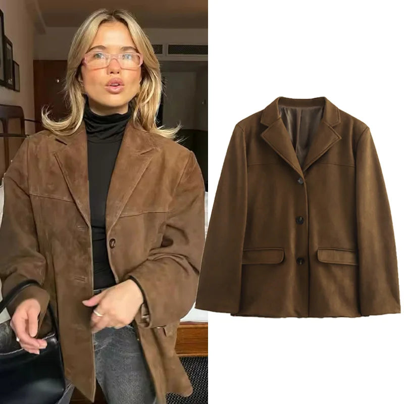 Elie | Women's Vintage Brown Suede Leather Jacket — Demi-Season Autumn Winter Outerwear