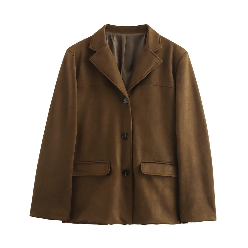 Elie | Women's Vintage Brown Suede Leather Jacket — Demi-Season Autumn Winter Outerwear