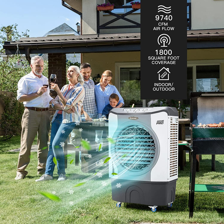 Aero | 4-in-1 Industrial Air Cooler – Heavy-Duty Evaporative Fan with 12-Gallon Tank & Rollers — High-Capacity Cooling | Ideal for Garages & Shops