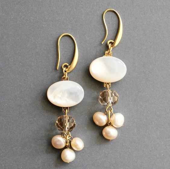 Vintage White Stone & Pearl Earrings
