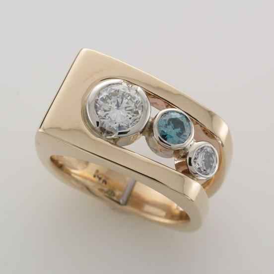 Vintage White & Blue Glass Gold Ring