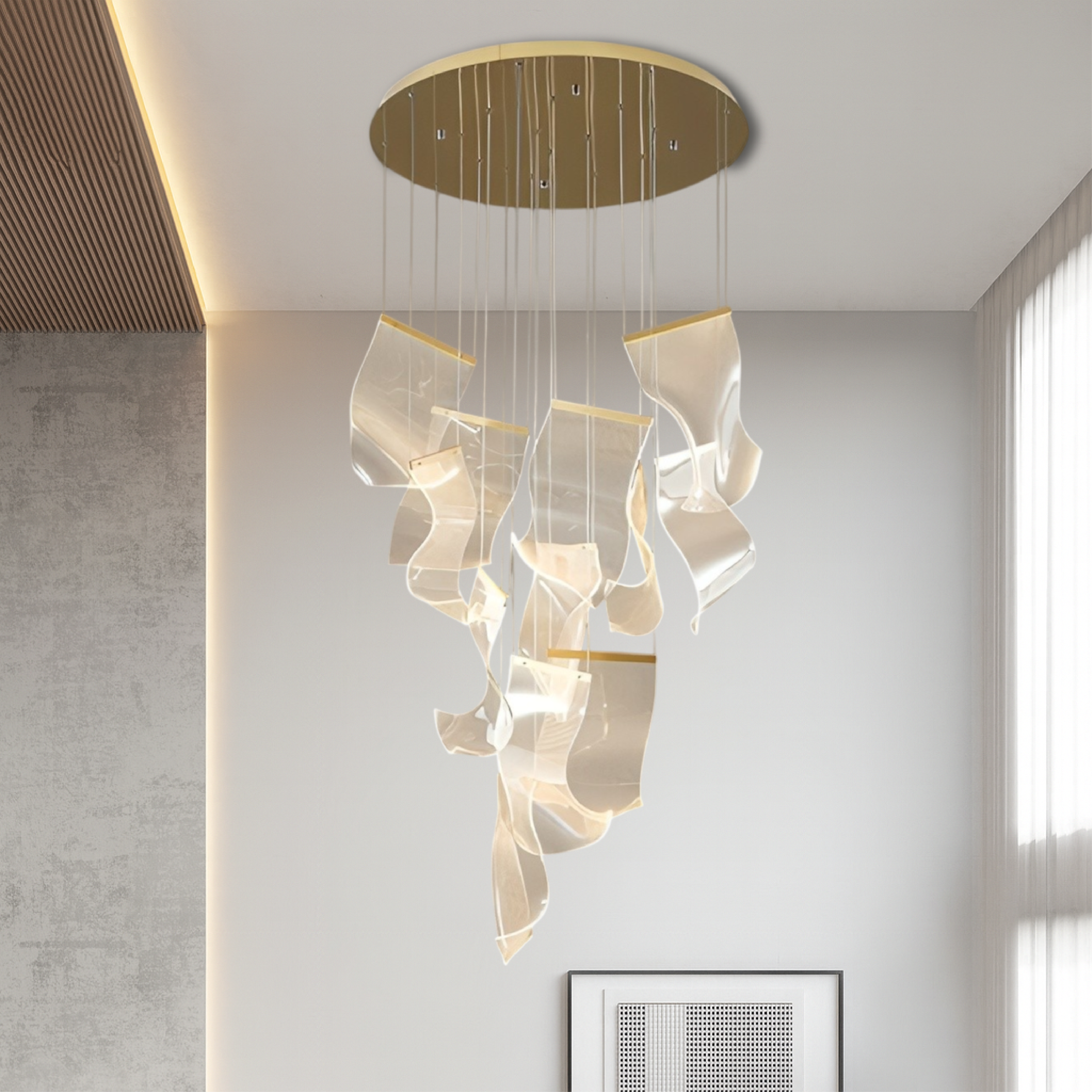 Archinea | Acrylic Gold Stair Chandelier