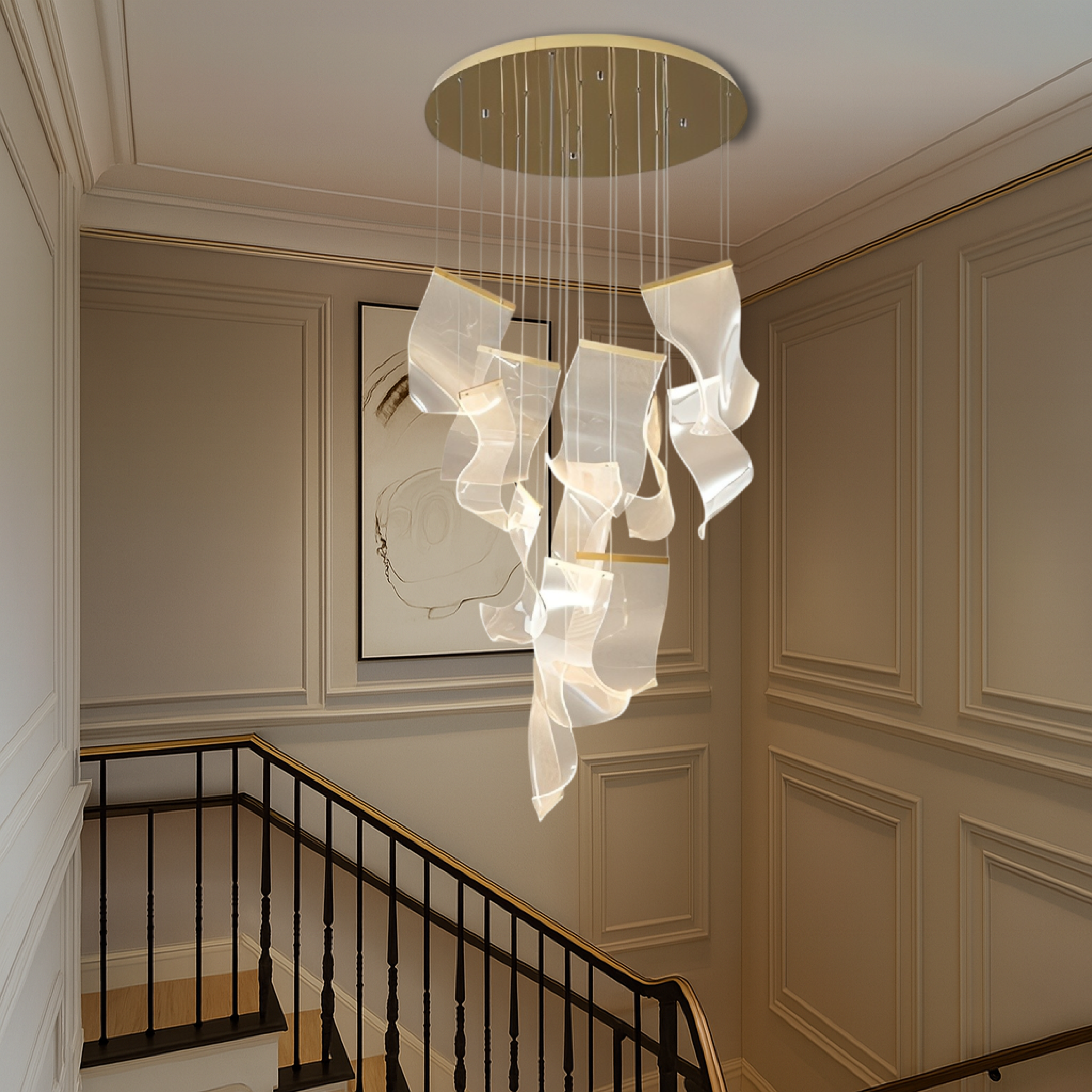 Archinea | Acrylic Gold Stair Chandelier