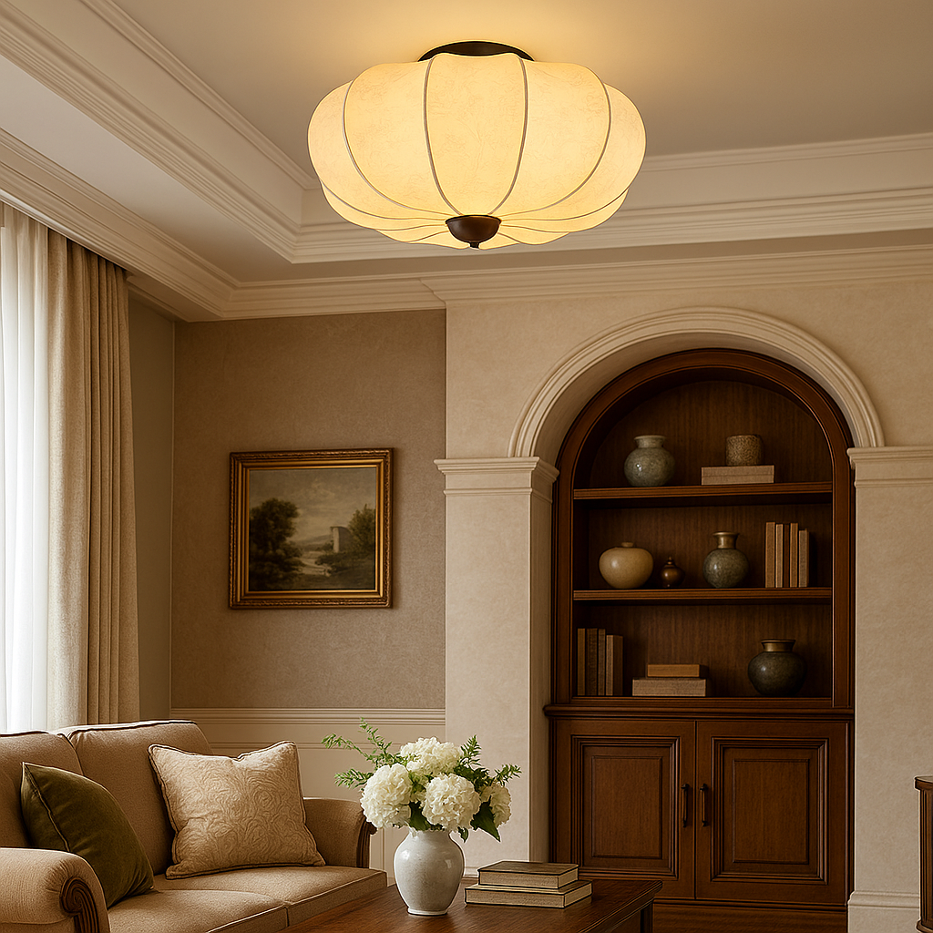 Ambrya | Retro-Inspired Silk Ceiling Lamp with Medieval Design