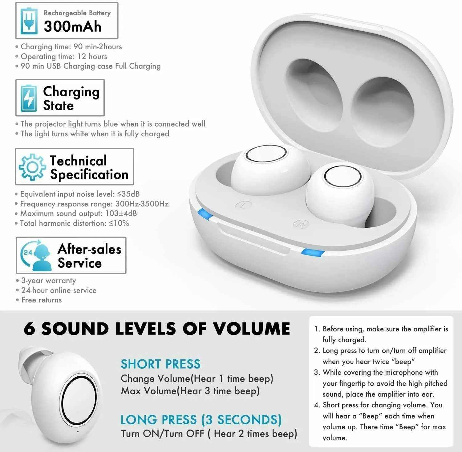 Bluetooth Hearing Aids with App Control | Rechargeable, Compact Design for Enhanced Sound Clarity and Multiple Listening Modes