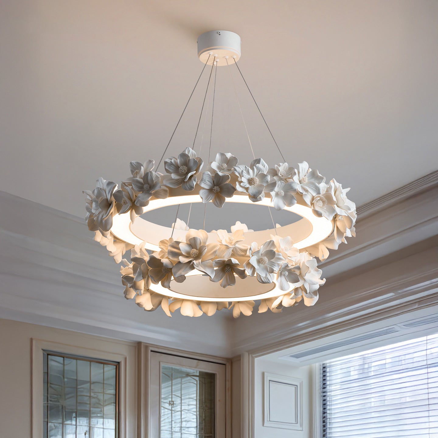 Illunor | Elegant Chandelier with Modern Touch of Ceramic Flowers