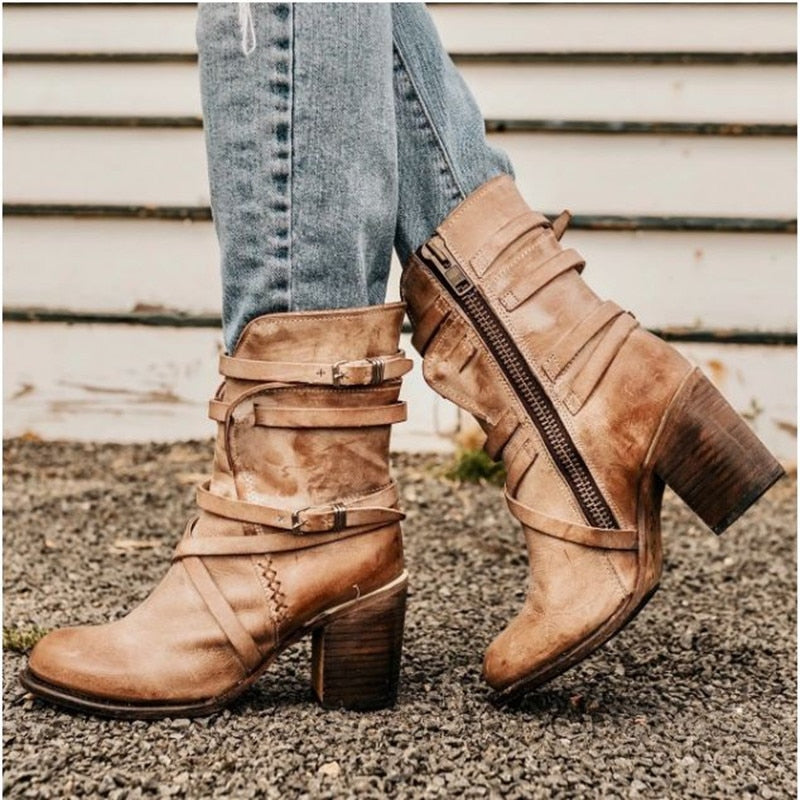 Nereida | Distressed Black Leather Ankle Boots for Women
