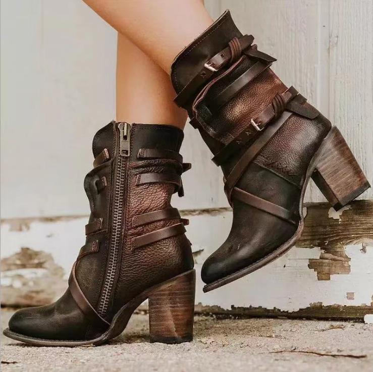 Nereida | Distressed Black Leather Ankle Boots for Women