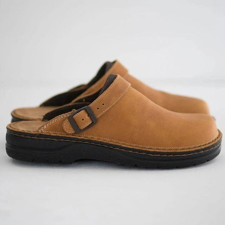 Classic Leather Clogs for Women with Adjustable Buckle | Comfortable Closed Toe Footwear