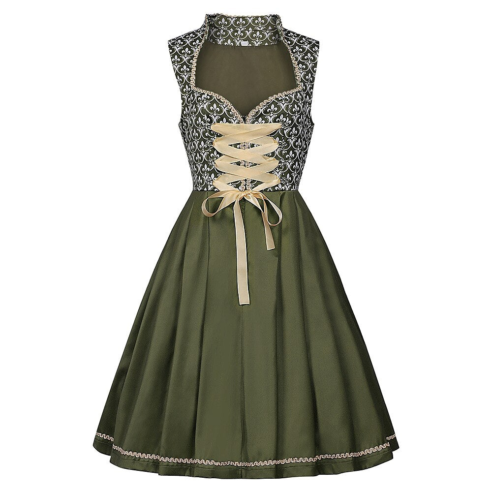 Embroidered Dirndl Dress in Green – Oktoberfest | Elegant Traditional Dress with Apron