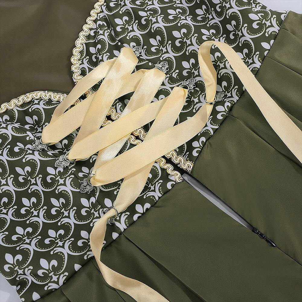 Embroidered Dirndl Dress in Green – Oktoberfest | Elegant Traditional Dress with Apron