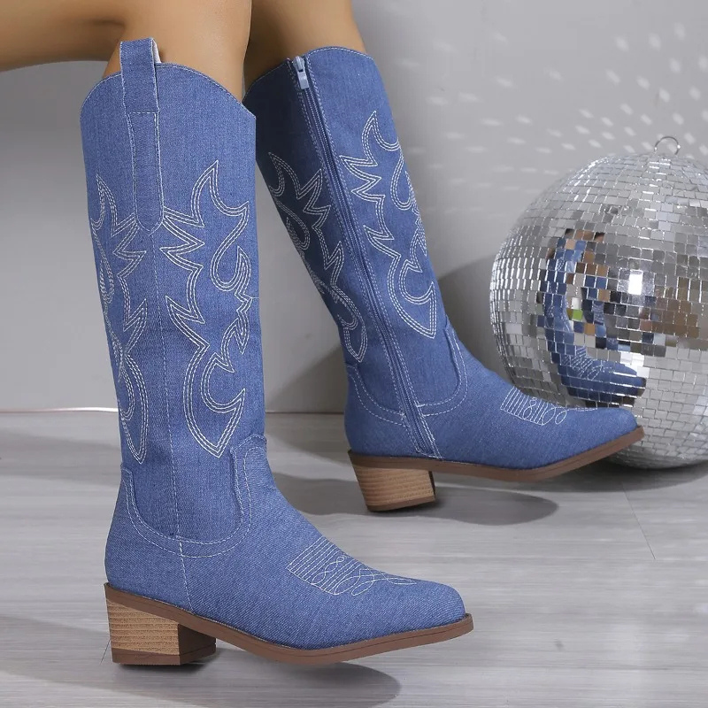 Seraphine | Stylish Blue Denim Cowboy Boots