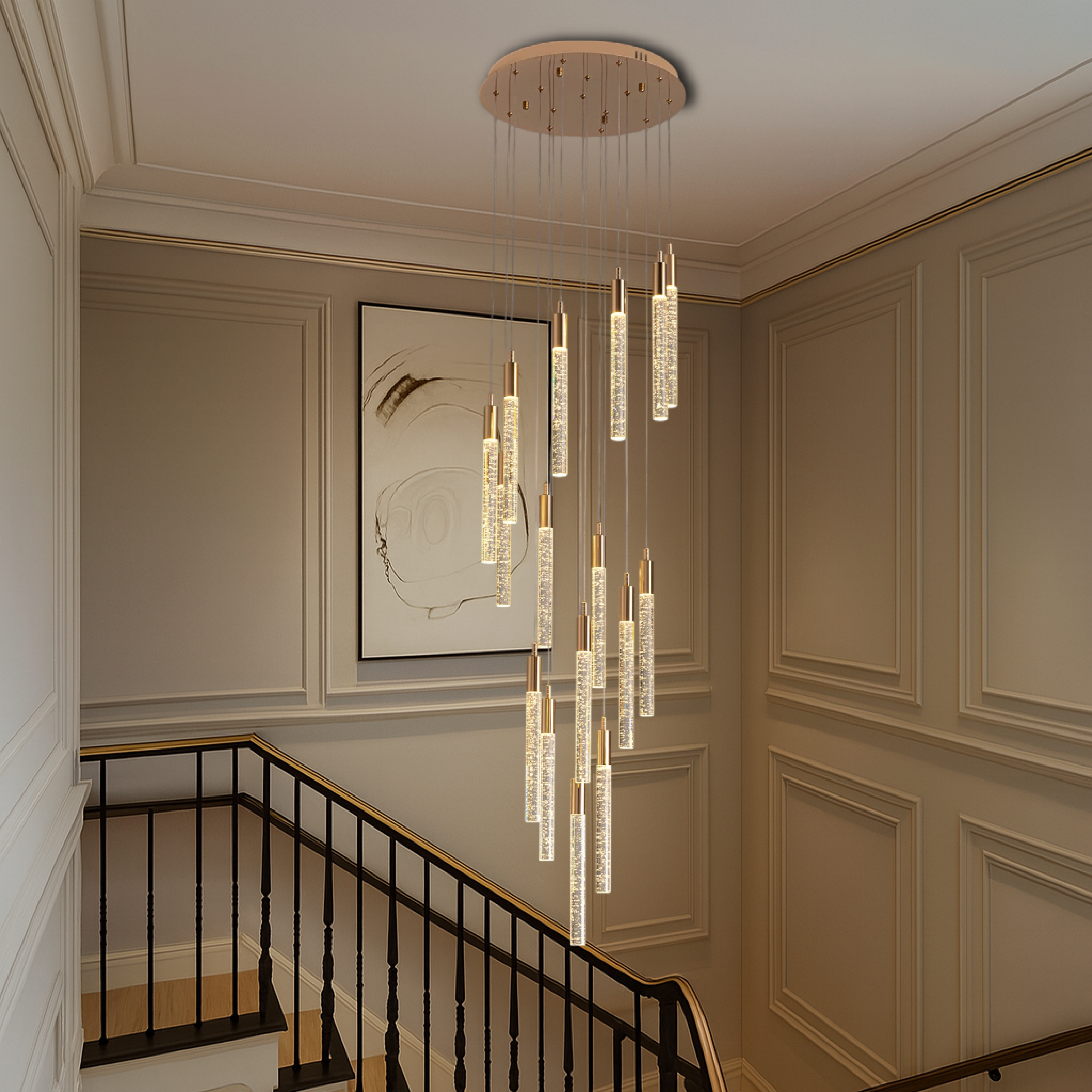 Lumina | Gold Acrylic Stair Chandelier