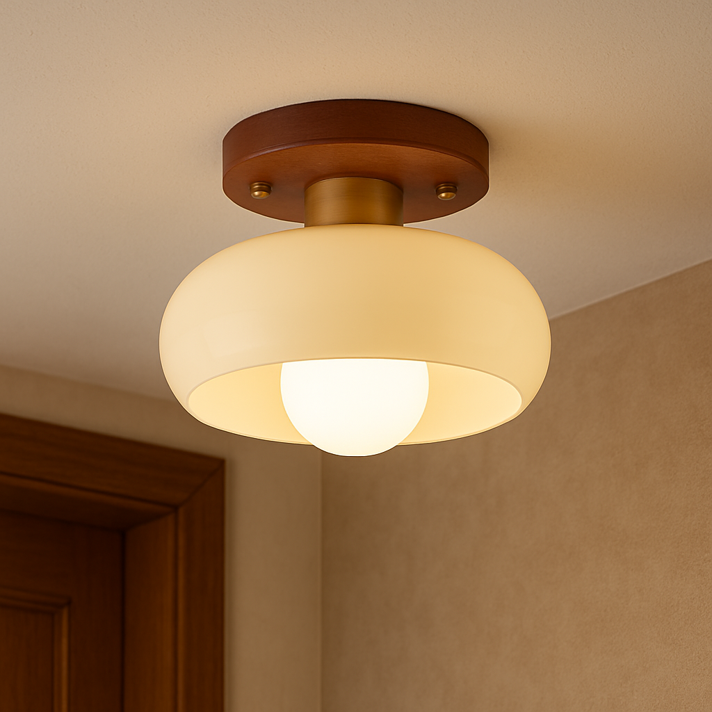Lystra | Elegant Cream Ceiling Lamp with Wooden Accents