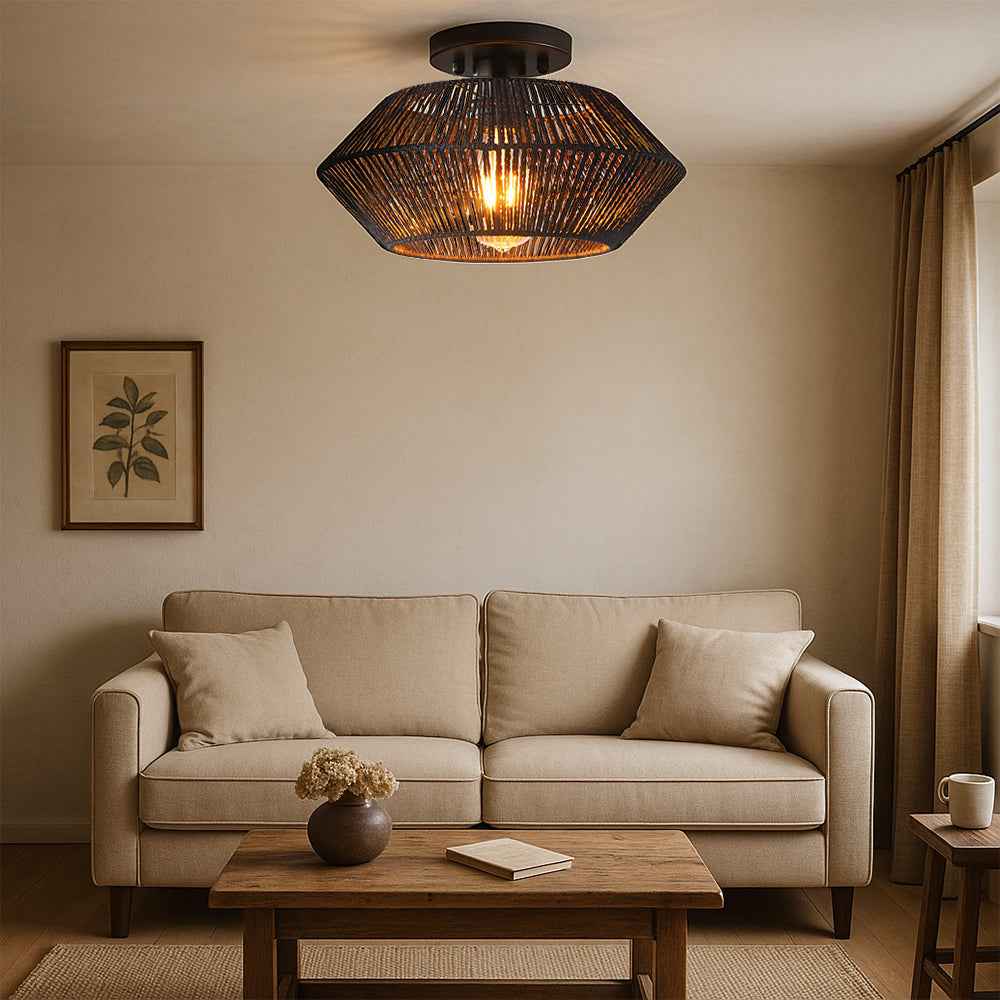 Novion | Modern Vintage Bamboo Woven Ceiling Light for Natural Interiors
