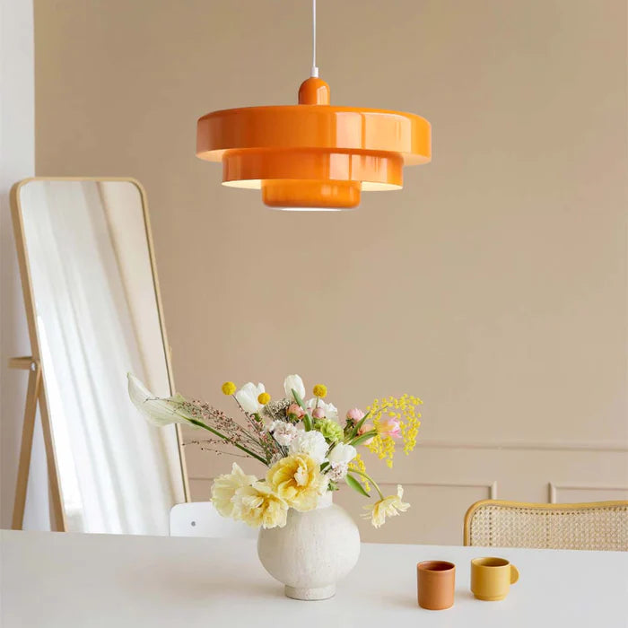 Virella | Elegant Pendant Light Mid-Century Orange Metal Fixture