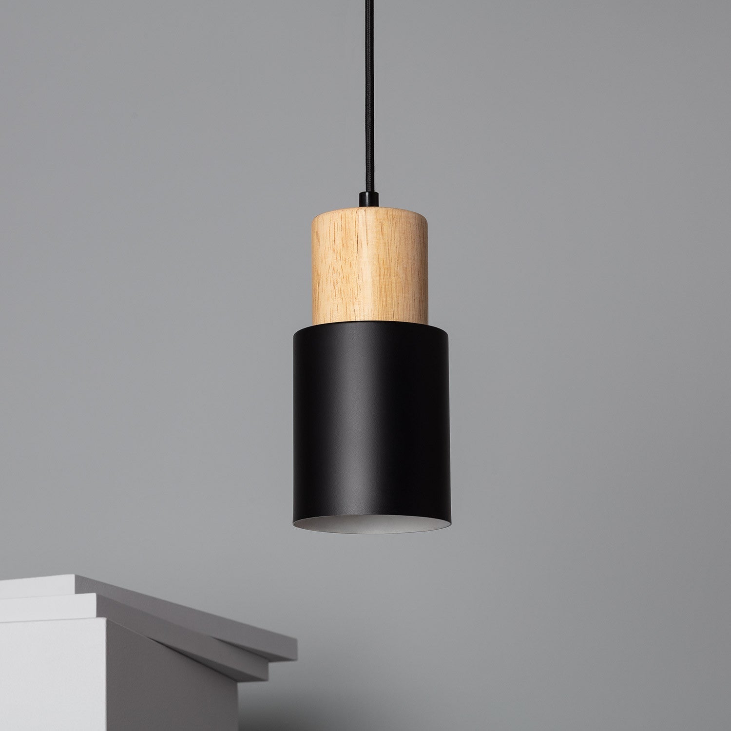 Novora | Minimalist Pendant Light Modern Wood Black Cylinder Fixture