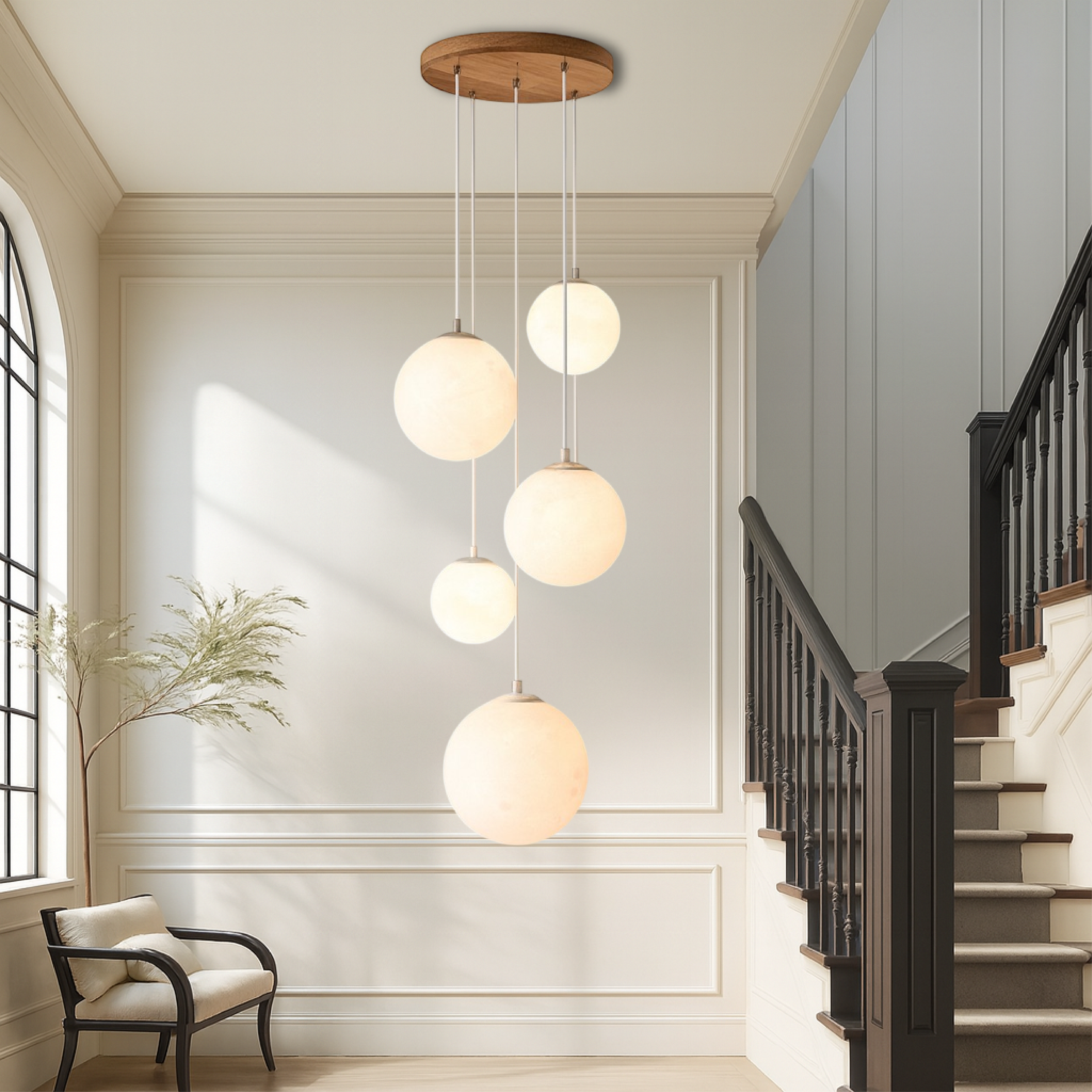LumiGlow | Scandinavian Chandelier Moon Lamp Stairs