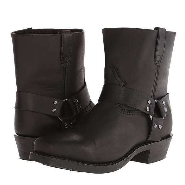 Noelle | Edgy Mid-Cut Black Leather Biker Boots