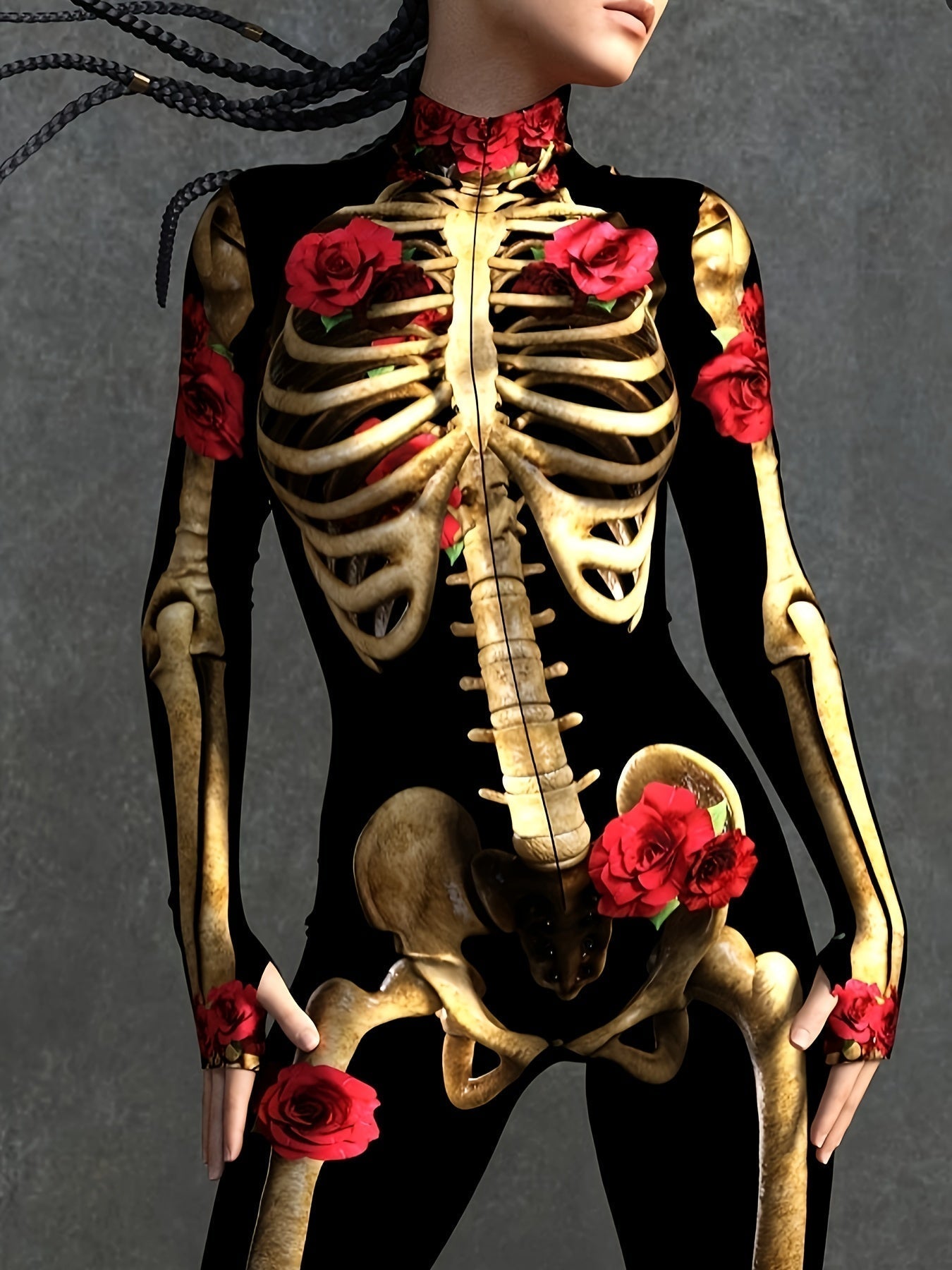 Women’s Skeleton Halloween Jumpsuit | Long Sleeve Stretchy Print Costume