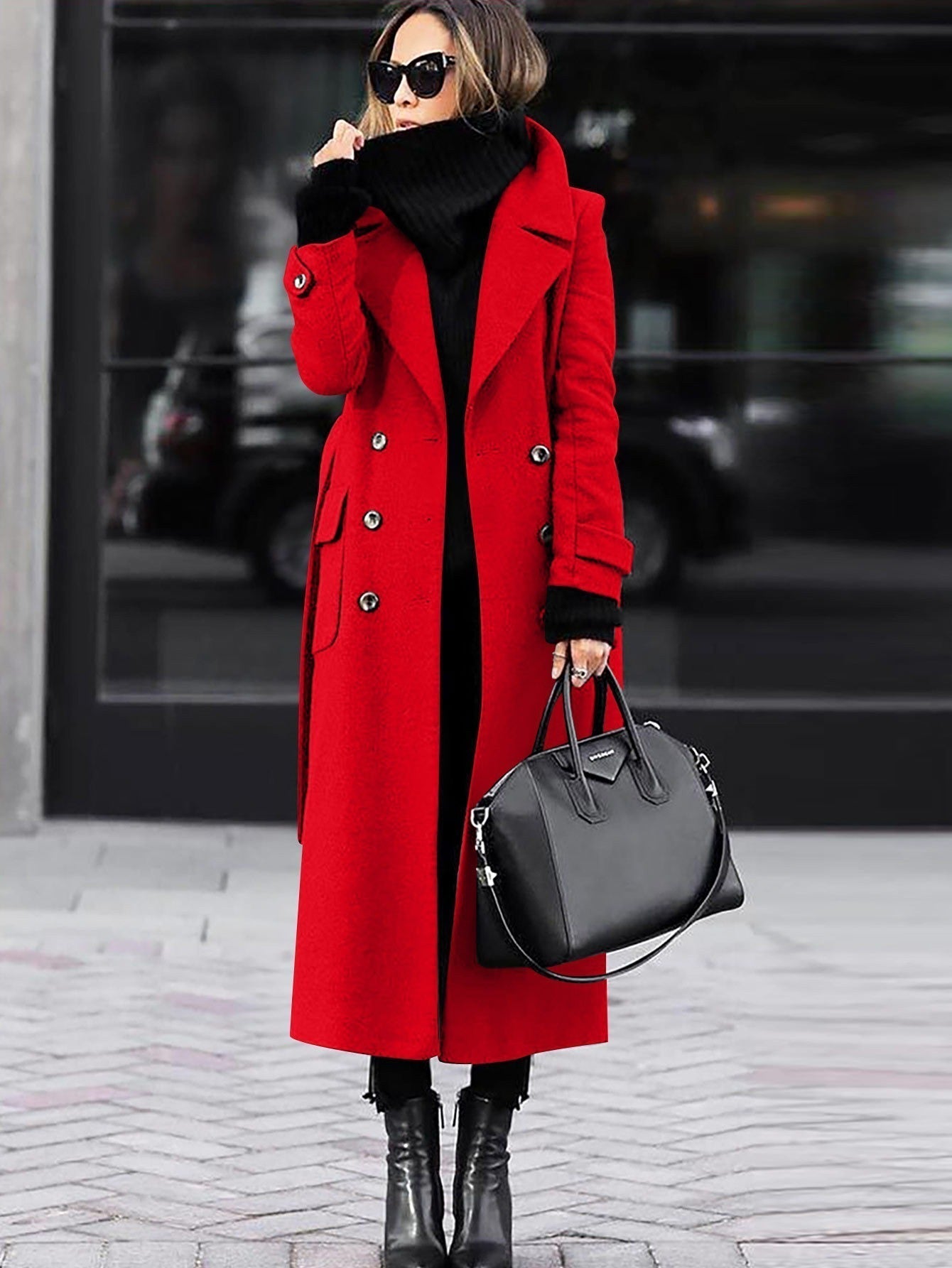 Zoey | Women's Tailored Wool Coat – Double-Breasted Design, Full Length Winter Coat for Women