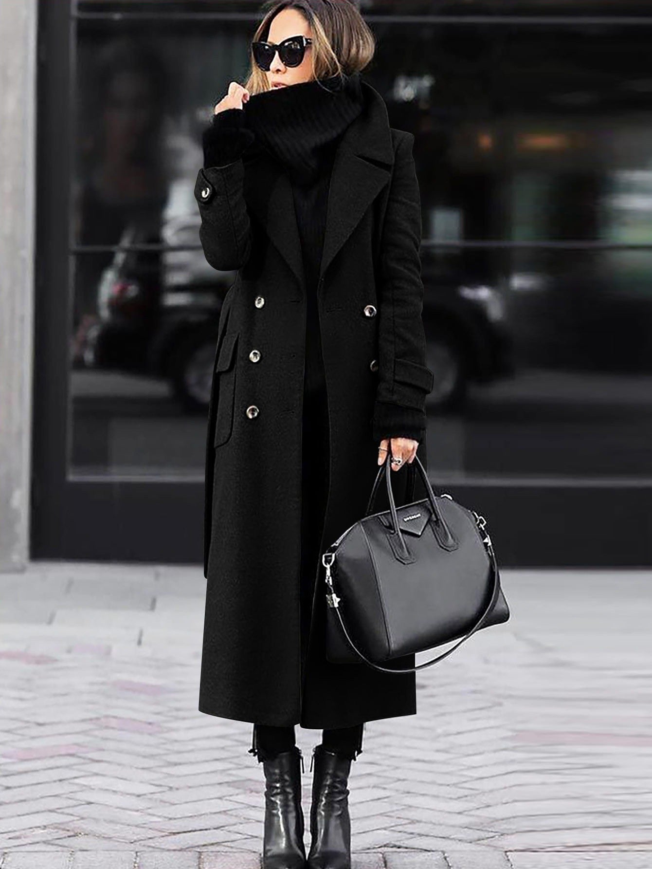 Zoey | Women's Tailored Wool Coat – Double-Breasted Design, Full Length Winter Coat for Women