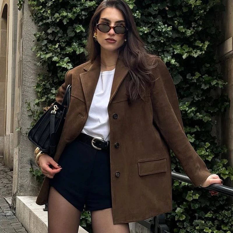 Elie | Women's Vintage Brown Suede Leather Jacket — Demi-Season Autumn Winter Outerwear