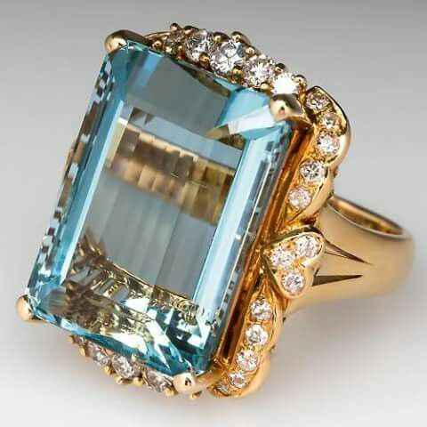 Vintage Zirconia Glass Blue Gold Ring