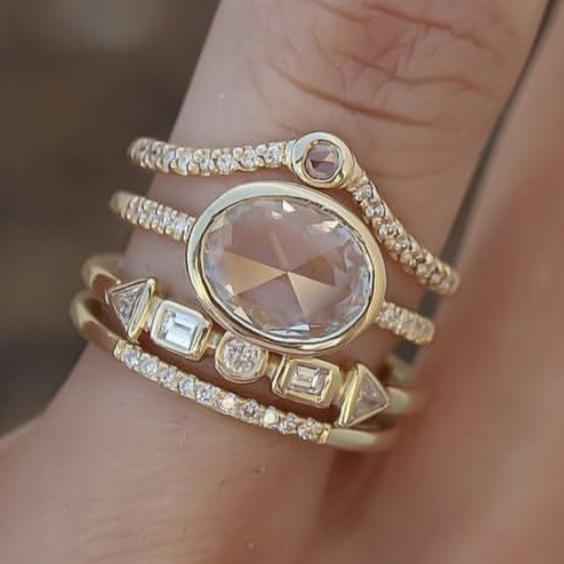 Vintage White Glass Gold Ring Set